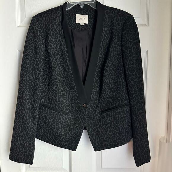 Ann Taylor Loft Women's Blazer Sz 10 Black & Grey Cheetah Print Long Sleeves - Picture 1 of 6